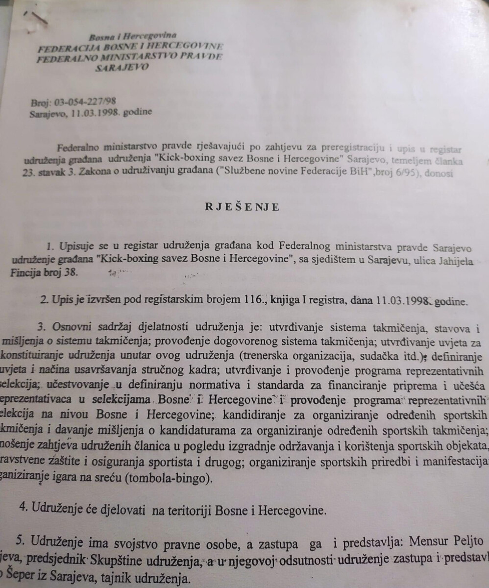 Faksimil Rješenja o registraciji iz 1998. godine