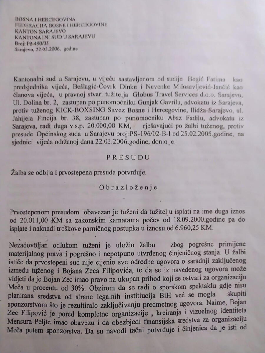 Faksimil presude u korist Nikolića iz 2005.